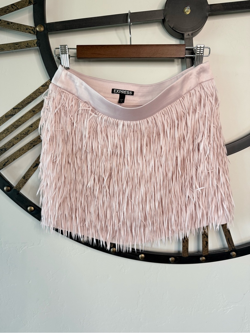 Express Light Pink Fringe Mini Skirt nwt